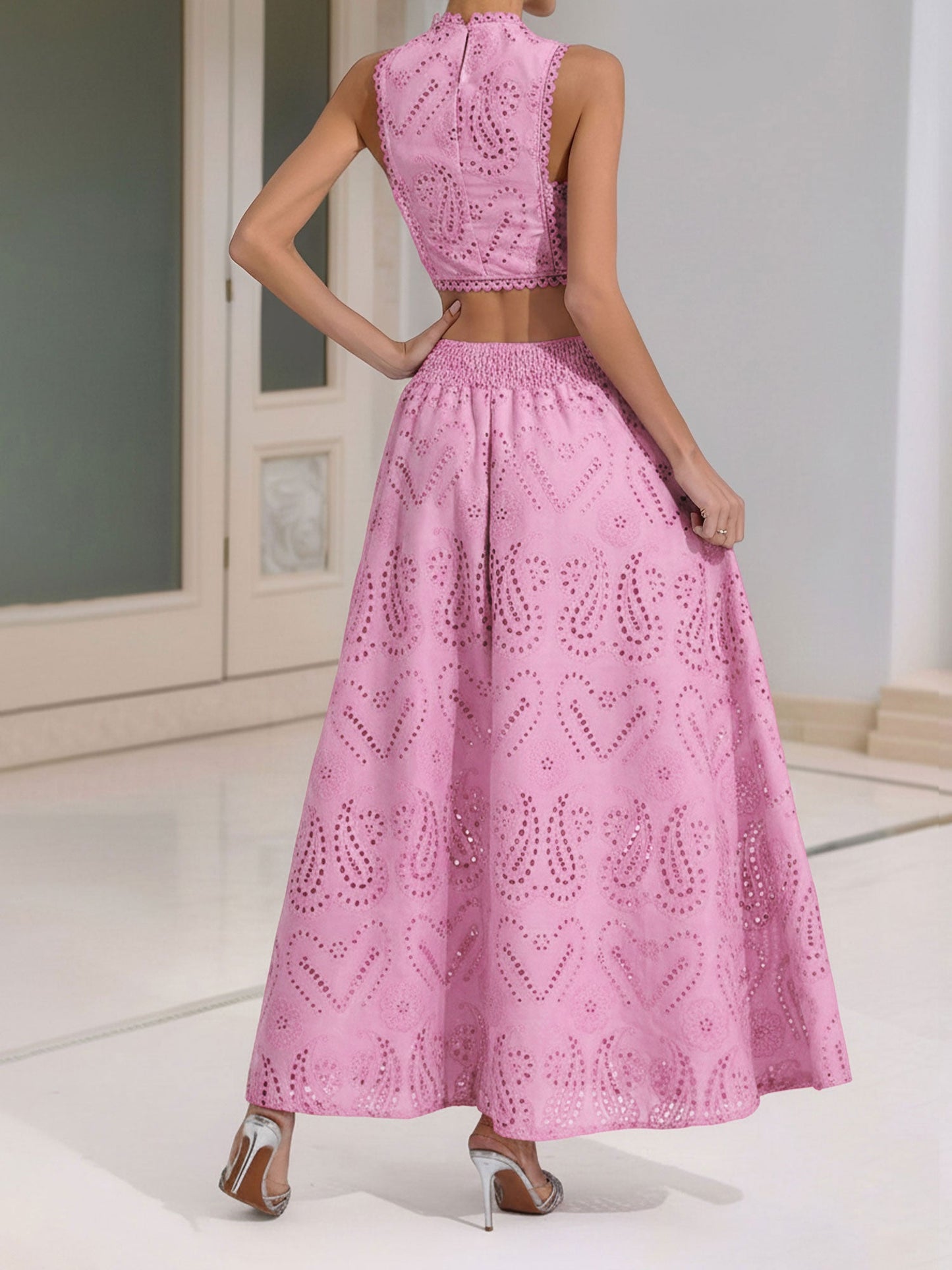 Elegant Maxi Skirt Set for Women with Halter Crop Top Two Piece Style