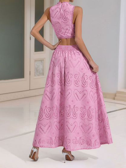Elegant Maxi Skirt Set for Women with Halter Crop Top Two Piece Style