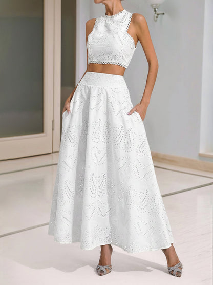 Elegant Maxi Skirt Set for Women with Halter Crop Top Two Piece Style