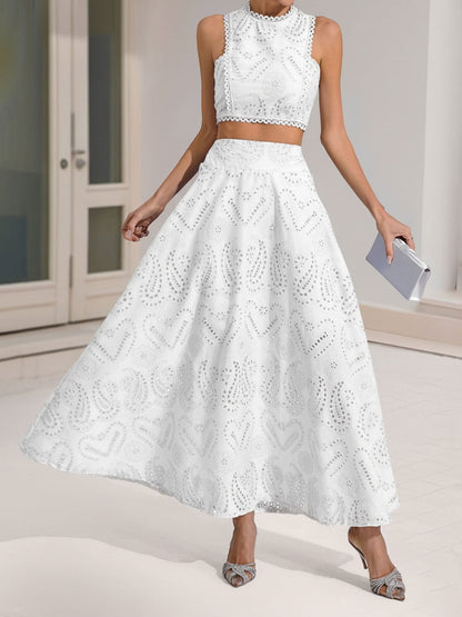 Elegant Maxi Skirt Set for Women with Halter Crop Top Two Piece Style