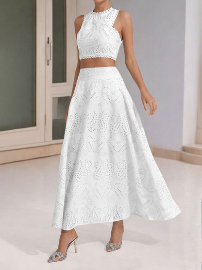 Elegant Maxi Skirt Set for Women with Halter Crop Top Two Piece Style