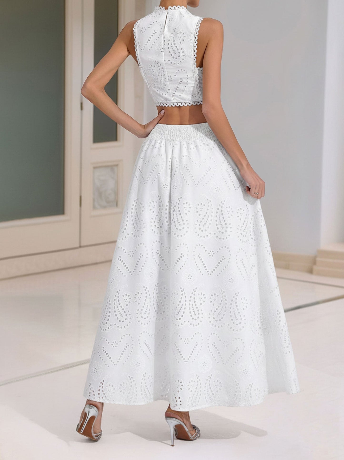 Elegant Maxi Skirt Set for Women with Halter Crop Top Two Piece Style