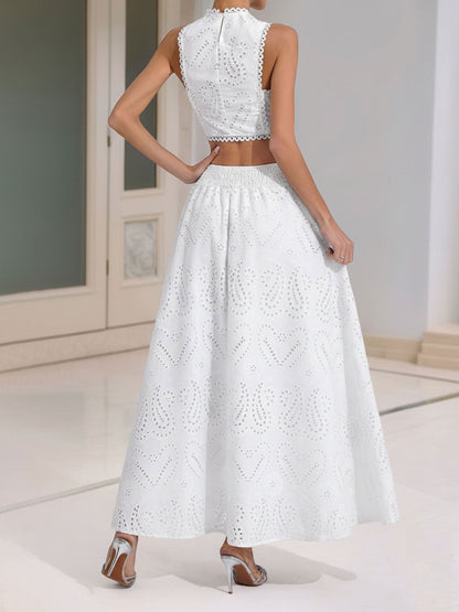 Elegant Maxi Skirt Set for Women with Halter Crop Top Two Piece Style