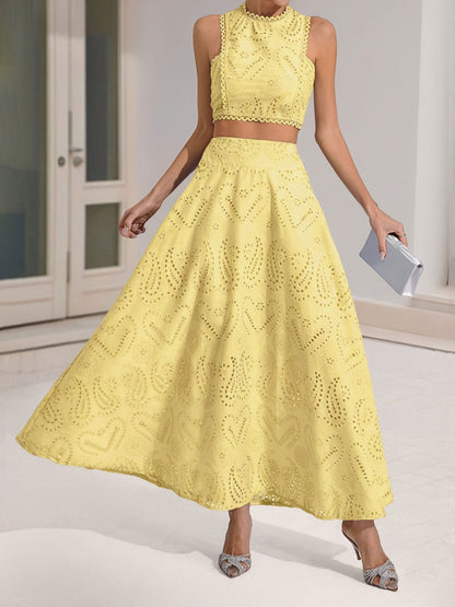 Elegant Maxi Skirt Set for Women with Halter Crop Top Two Piece Style