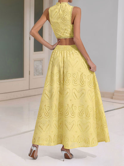 Elegant Maxi Skirt Set for Women with Halter Crop Top Two Piece Style