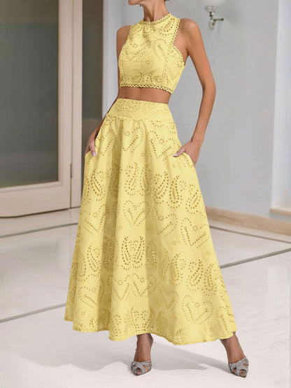 Elegant Maxi Skirt Set for Women with Halter Crop Top Two Piece Style