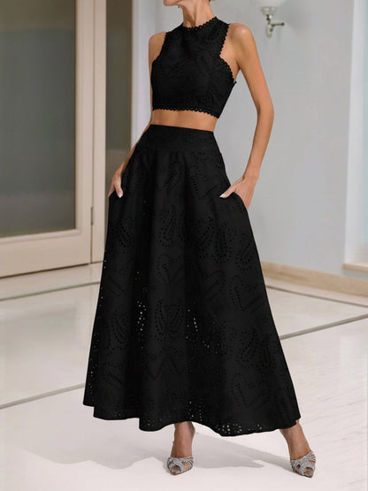 Elegant Maxi Skirt Set for Women with Halter Crop Top Two Piece Style