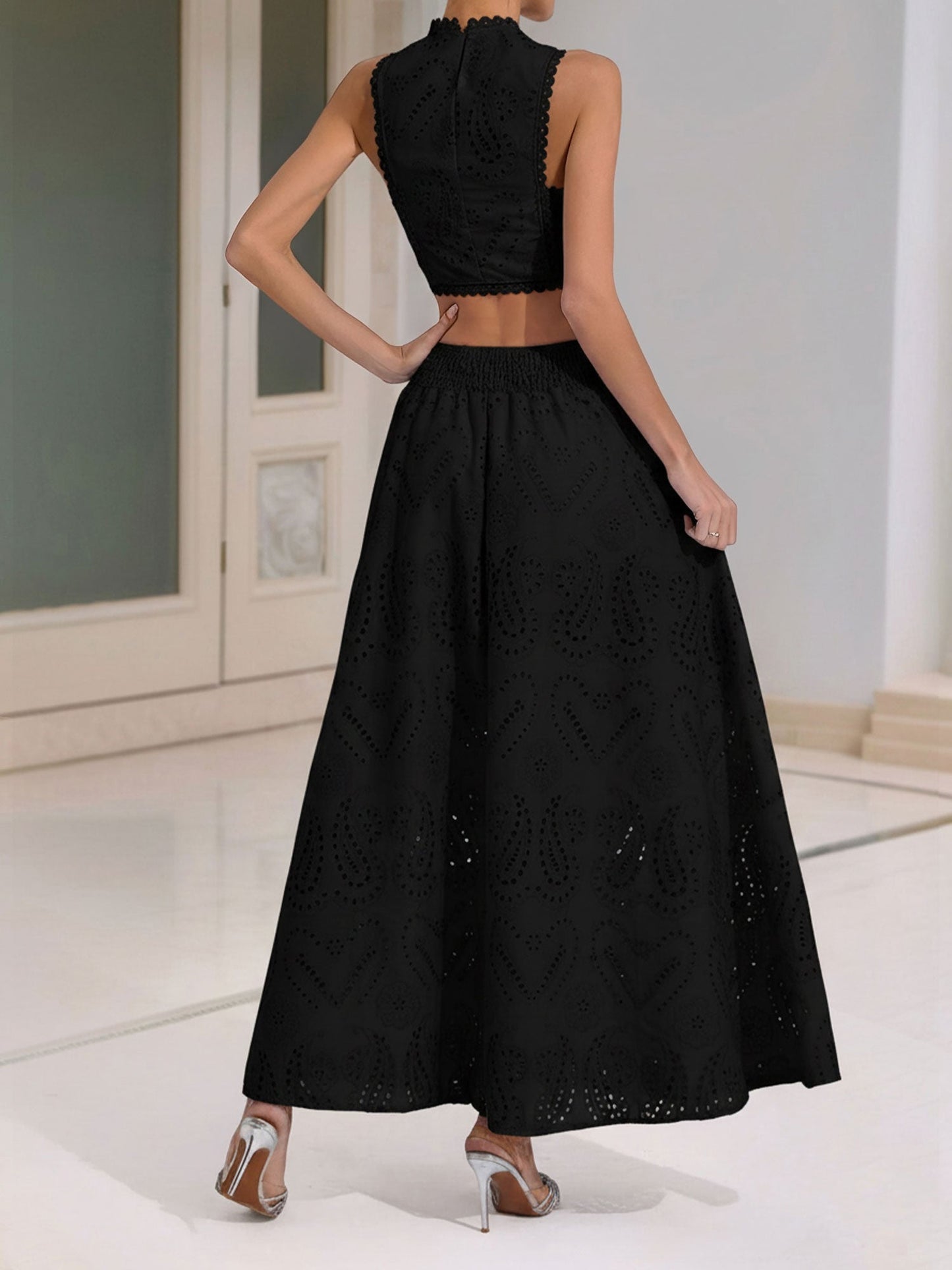 Elegant Maxi Skirt Set for Women with Halter Crop Top Two Piece Style
