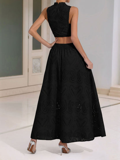 Elegant Maxi Skirt Set for Women with Halter Crop Top Two Piece Style