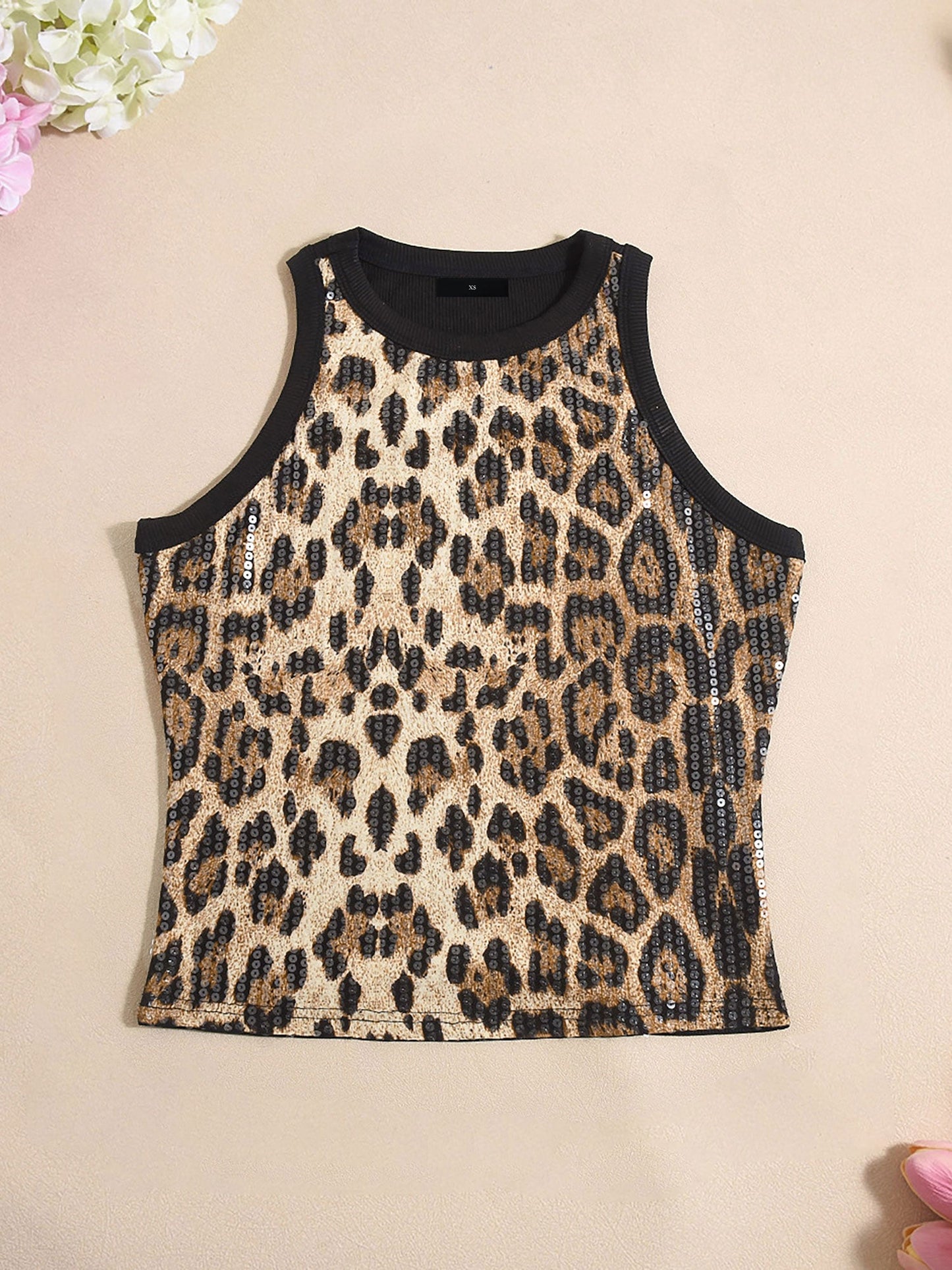 Effortless Leopard Blouses for Women with High Neck Sleeveless Fitted Tank Top Style