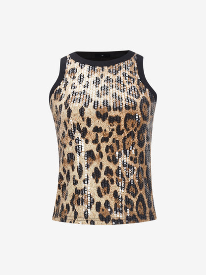 Effortless Leopard Blouses for Women with High Neck Sleeveless Fitted Tank Top Style