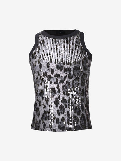 Effortless Leopard Blouses for Women with High Neck Sleeveless Fitted Tank Top Style