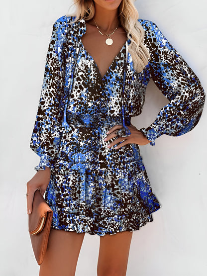 Effortless Floral Mini Dress for Women with V Neck Long Sleeve Tiered Flowy Style