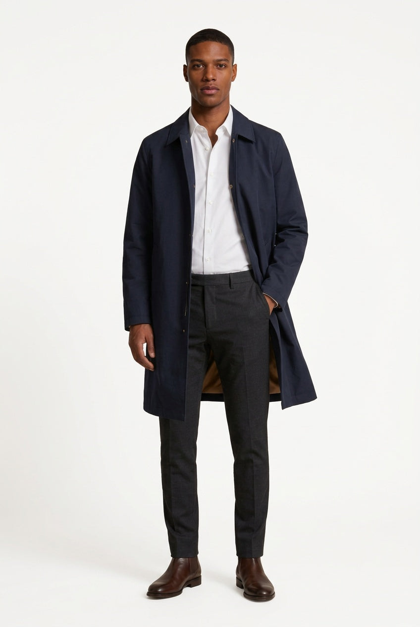 Effortless Trench Coat for Men with Spread Collar Long Sleeve Concealed Placket Relaxed Style