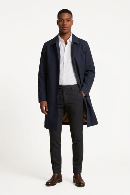 Effortless Trench Coat for Men with Spread Collar Long Sleeve Concealed Placket Relaxed Style