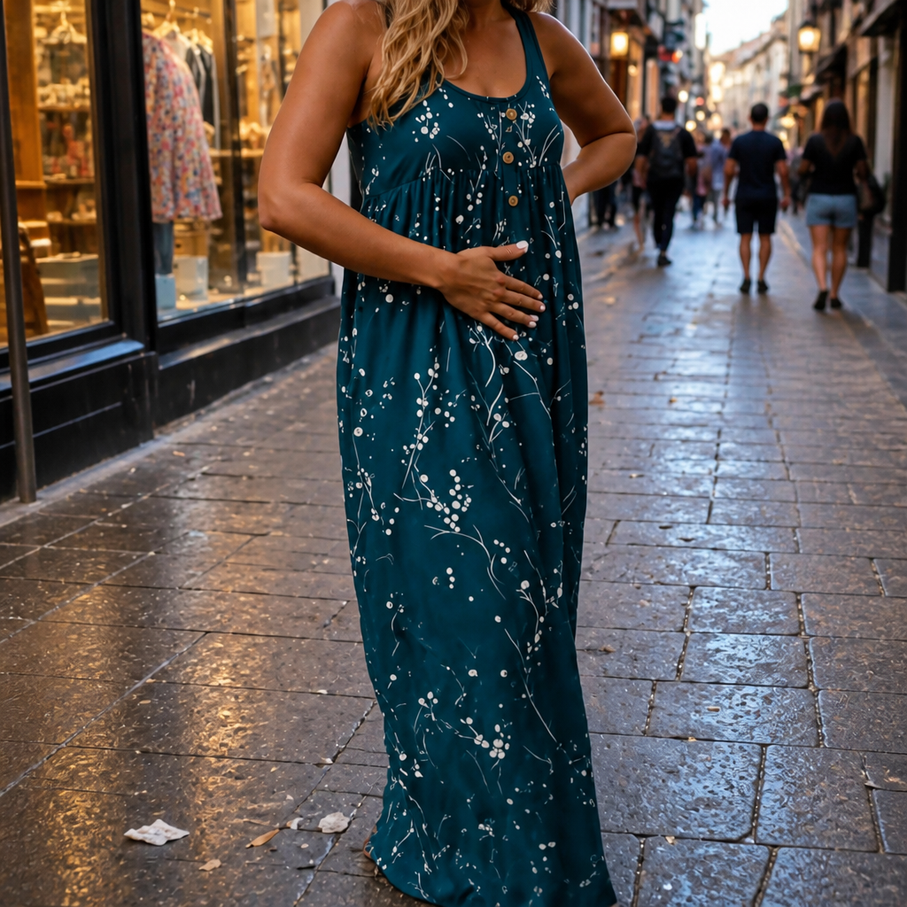 Effortless Plus Size Floral Maxi Dress for Women with Scoop Neck Sleeveless Button Front Autumn Style