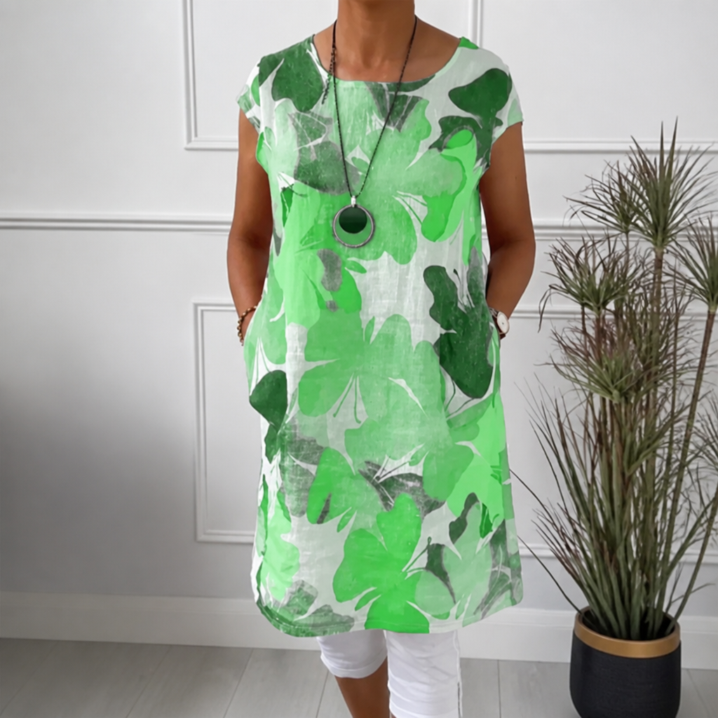 Effortless Floral Shift Dress for Women with Round Neck Cap Sleeve Relaxed Flowing Bohemian Style