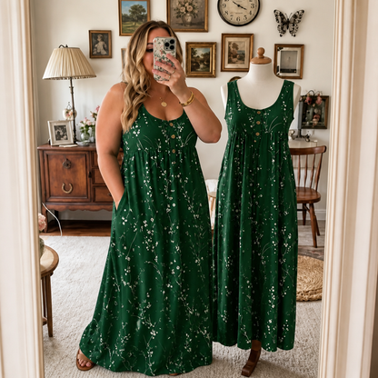 Effortless Plus Size Floral Maxi Dress for Women with Scoop Neck Sleeveless Button Front Autumn Style