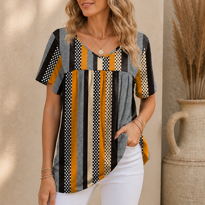 Effortless Boho Print Blouse for Women with V Neck Flutter Sleeve Relaxed Fall Style
