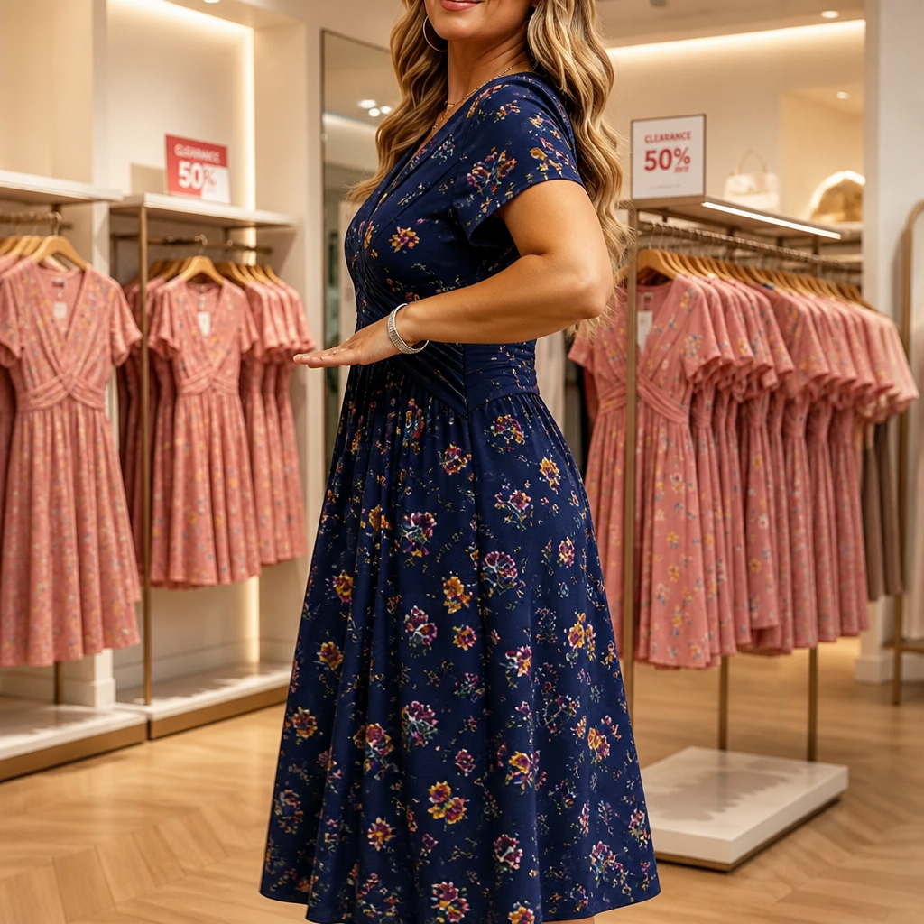 Effortless Floral Midi Dress for Women with V Neck Short Sleeve Crisscross Waist Fall Wedding Guest Style