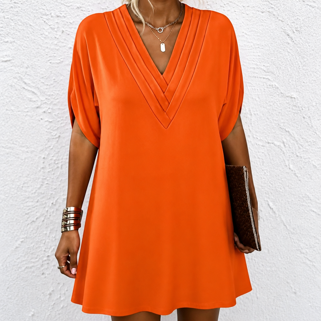Effortless Batwing Mini Dress for Women with V Neck Wrap Tulip Hem Flowing Style