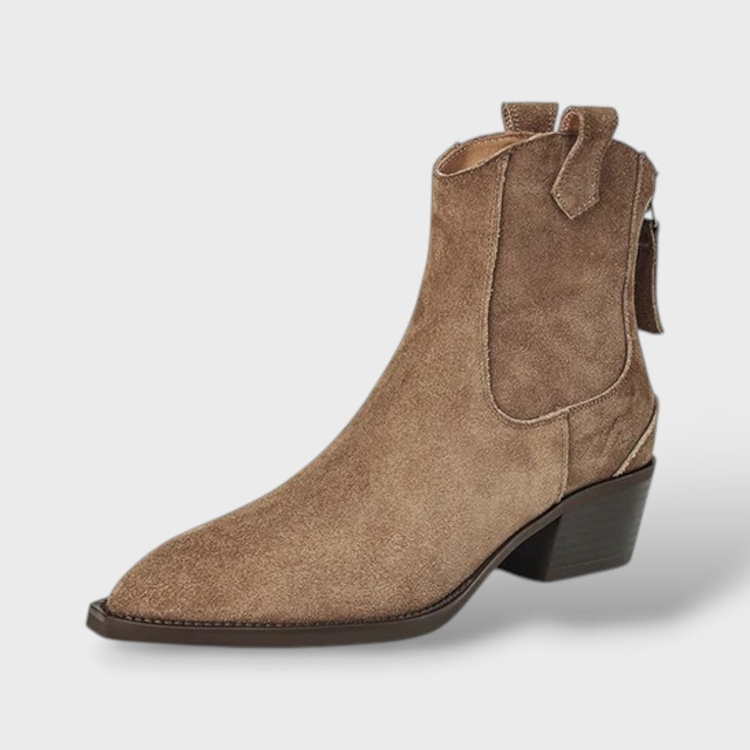 Stylish Suede Ankle Chelsea Boots for Women with Pointed Toe Chunky Heel Western Style