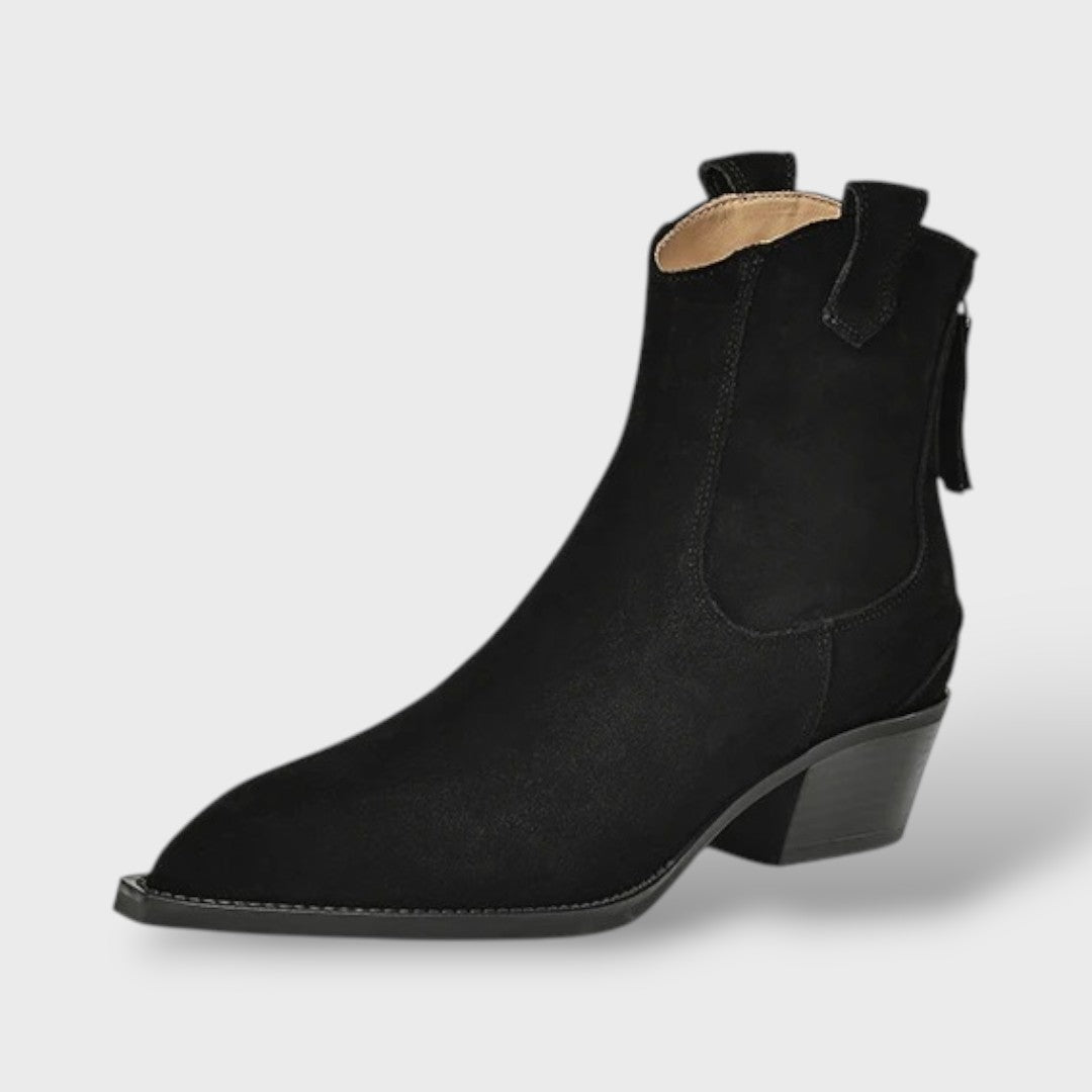 Stylish Suede Ankle Chelsea Boots for Women with Pointed Toe Chunky Heel Western Style