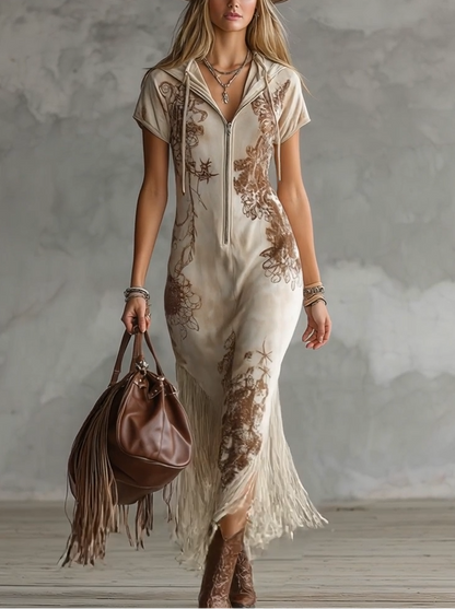 Effortless Floral Maxi Dress for Women with V-Neck Tiered Skirt Casual Summer Style