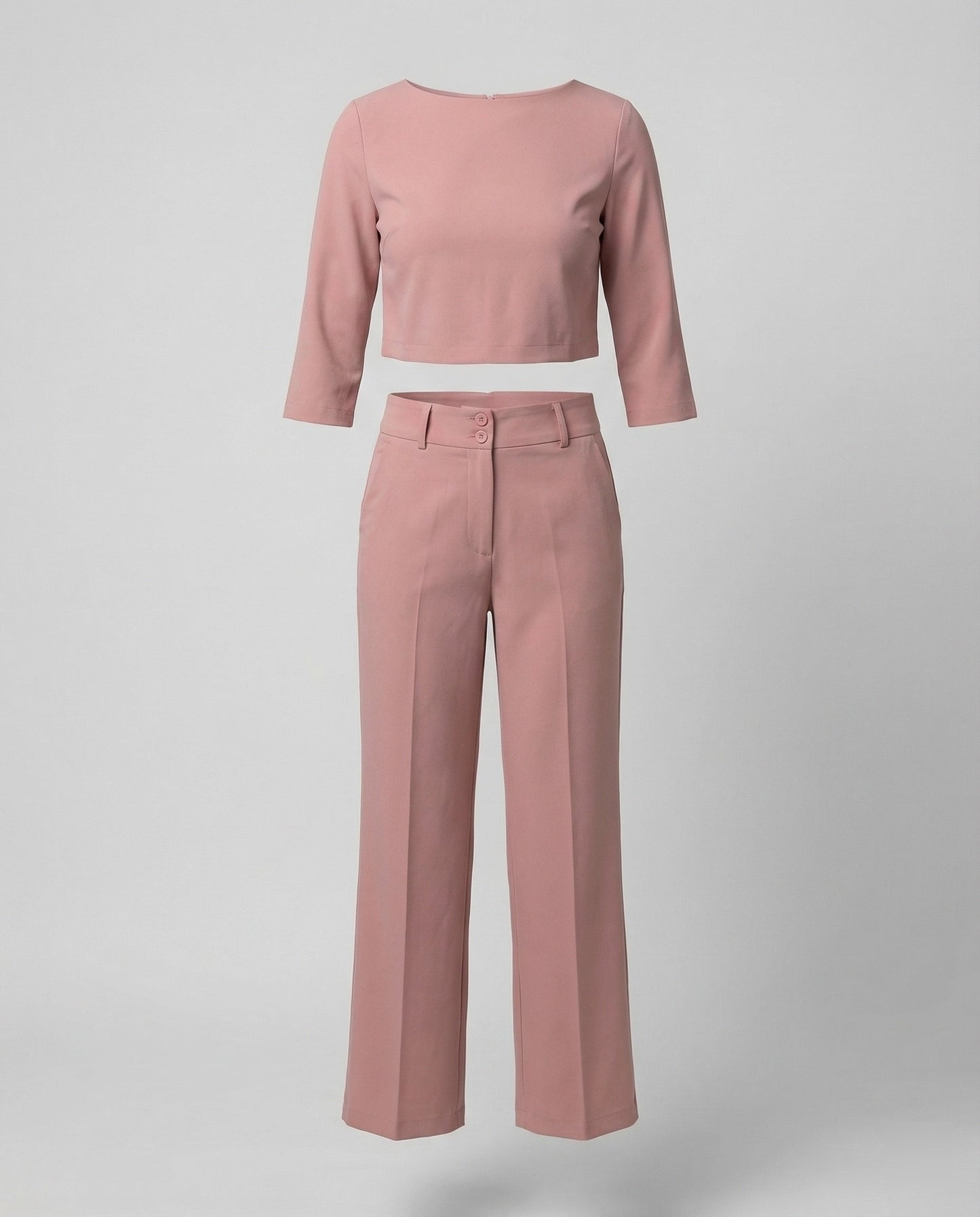 Stylish Two Piece Set for Women with Crop Top Elbow Sleeve High Waist Wide Leg Pants Casual Elegant Style