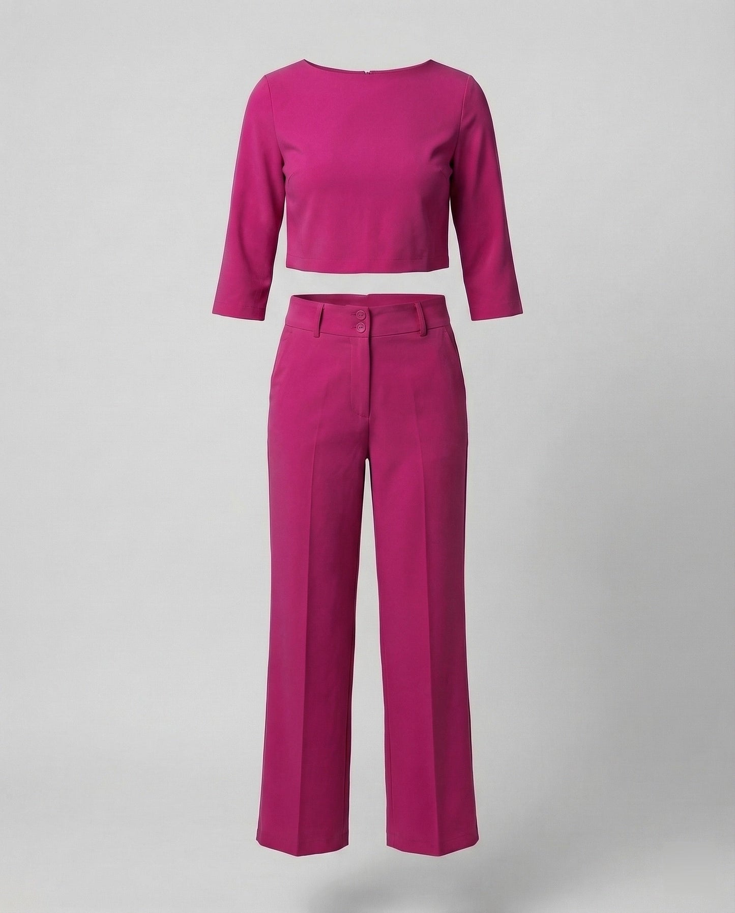 Stylish Two Piece Set for Women with Crop Top Elbow Sleeve High Waist Wide Leg Pants Casual Elegant Style