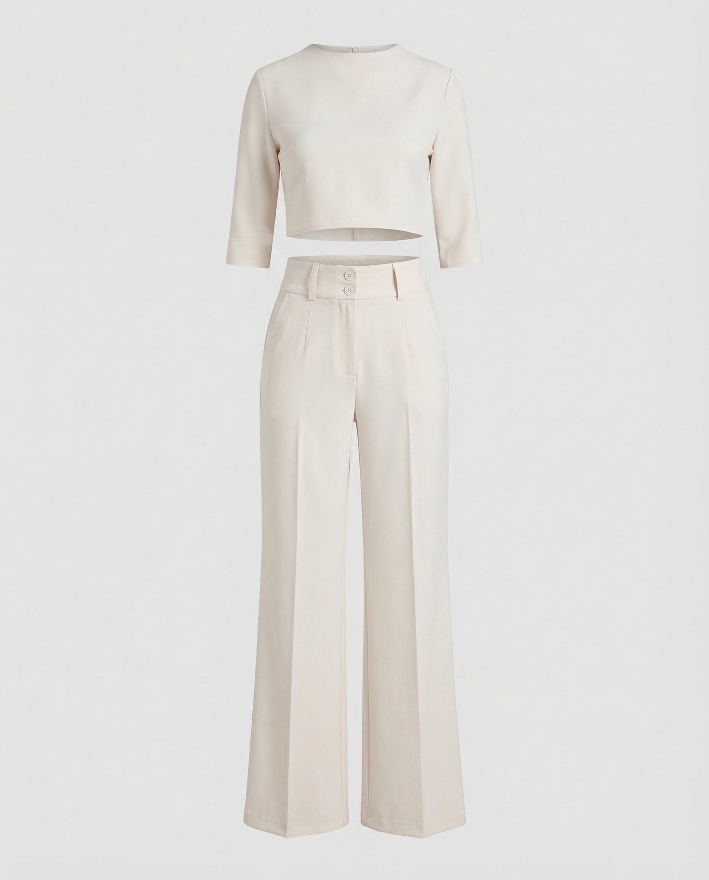 Stylish Two Piece Set for Women with Crop Top Elbow Sleeve High Waist Wide Leg Pants Casual Elegant Style