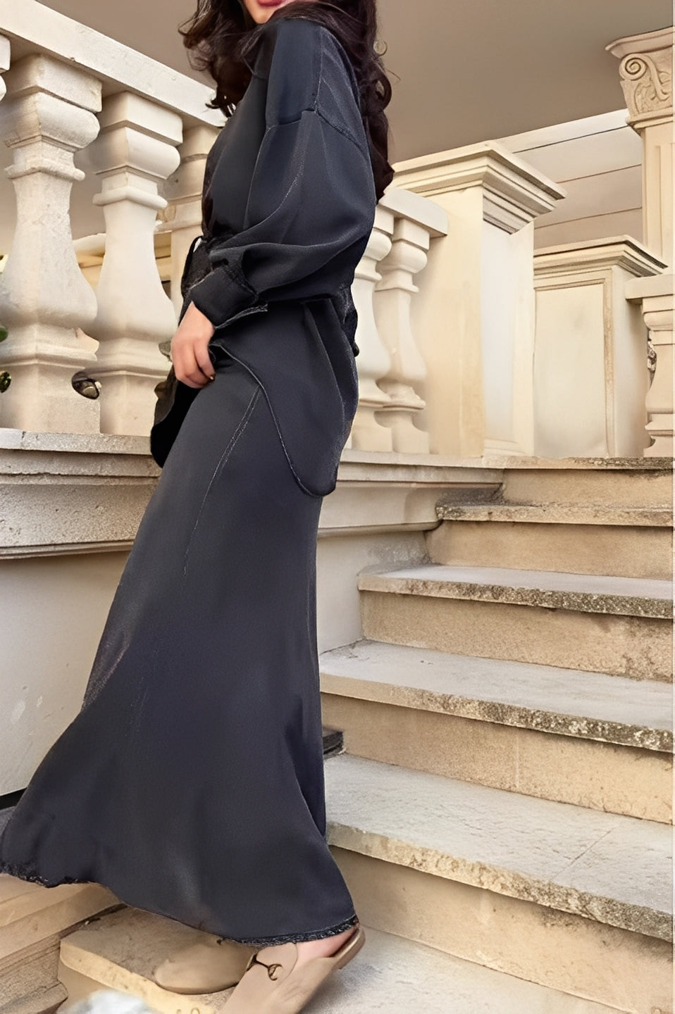 Effortless Long Sleeve Shirt and Skirt Set for Women with Drawstring Waist