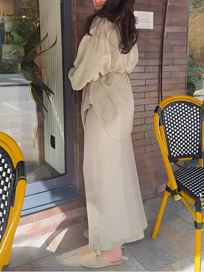 Effortless Long Sleeve Shirt and Skirt Set for Women with Drawstring Waist