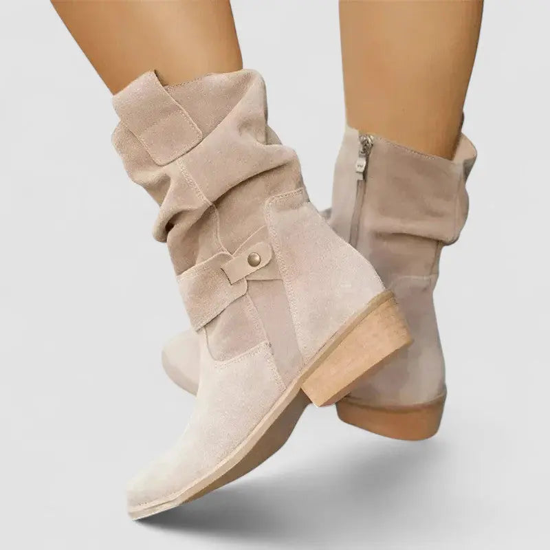 Effortless Wide Calf Boots for Women with Slouchy Suede Side Zip Block Heel Mid Calf Style