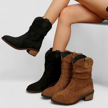 Effortless Wide Calf Boots for Women with Slouchy Suede Side Zip Block Heel Mid Calf Style