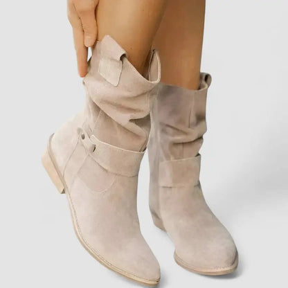 Effortless Wide Calf Boots for Women with Slouchy Suede Side Zip Block Heel Mid Calf Style