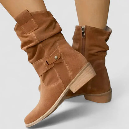 Effortless Wide Calf Boots for Women with Slouchy Suede Side Zip Block Heel Mid Calf Style