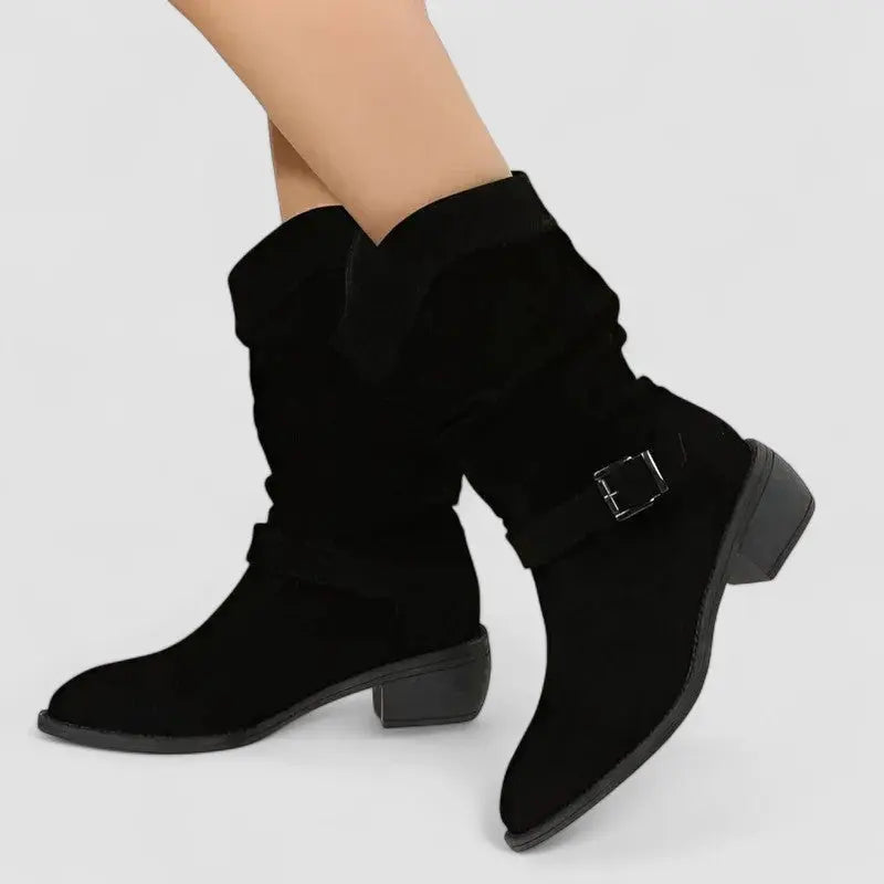 Effortless Wide Calf Boots for Women with Slouchy Suede Side Zip Block Heel Mid Calf Style