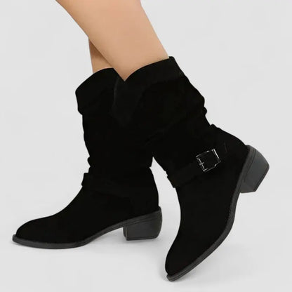Effortless Wide Calf Boots for Women with Slouchy Suede Side Zip Block Heel Mid Calf Style