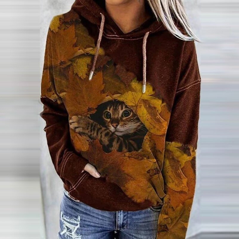 Comfortable Graphic Print Hoodie for Women with Drawstring Hood Long Sleeve Kangaroo Pocket Relaxed Style