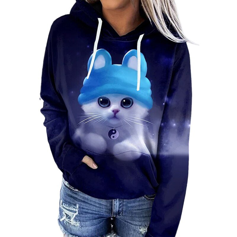 Comfortable Graphic Print Hoodie for Women with Drawstring Hood Long Sleeve Kangaroo Pocket Relaxed Style