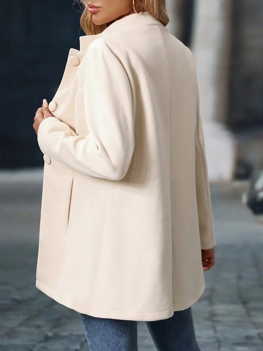 Elegant Tailored Coat for Women with Stand Collar Long Sleeve Button Front Longline Style