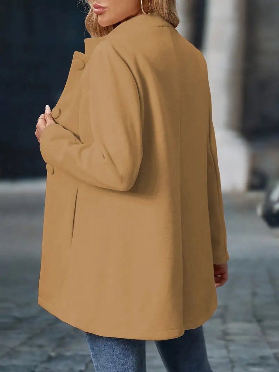 Elegant Tailored Coat for Women with Stand Collar Long Sleeve Button Front Longline Style