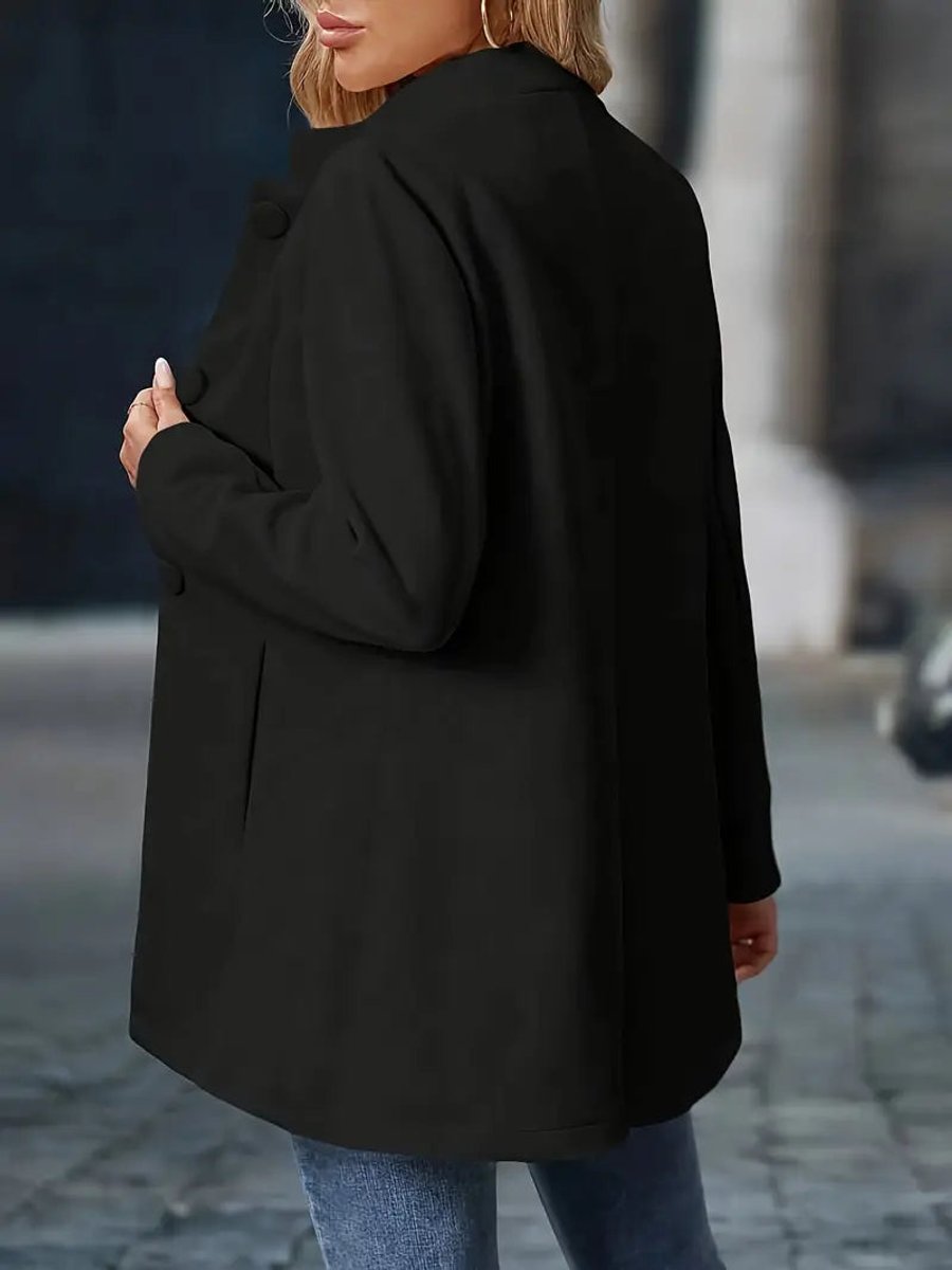 Elegant Tailored Coat for Women with Stand Collar Long Sleeve Button Front Longline Style