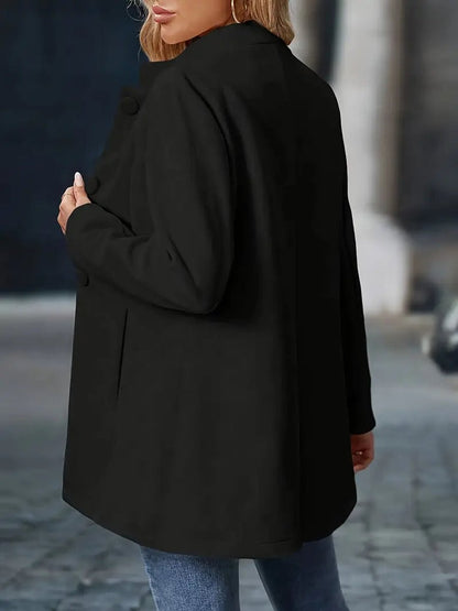Elegant Tailored Coat for Women with Stand Collar Long Sleeve Button Front Longline Style