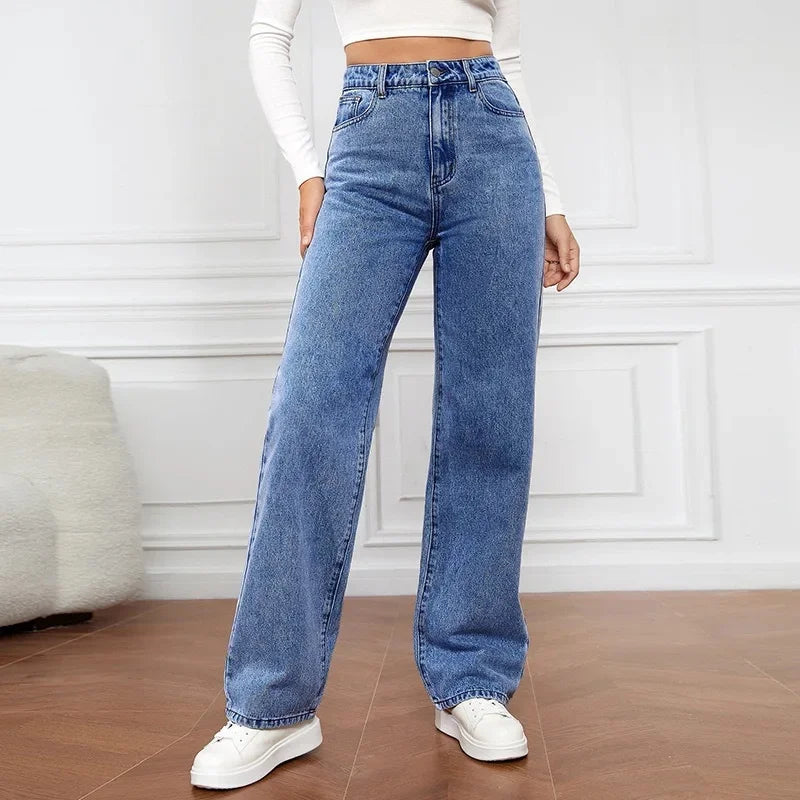 Stylish High Waisted Wide Leg Jeans for Women with Straight Baggy Denim Relaxed Style