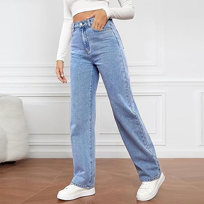 Stylish High Waisted Wide Leg Jeans for Women with Straight Baggy Denim Relaxed Style