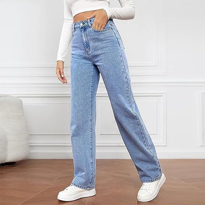 Stylish High Waisted Wide Leg Jeans for Women with Straight Baggy Denim Relaxed Style