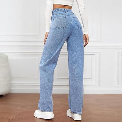 Stylish High Waisted Wide Leg Jeans for Women with Straight Baggy Denim Relaxed Style