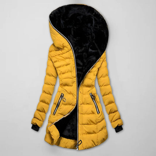 Cozy Quilted Parka for Women with Fleece Lined Hood Long Sleeve Padded Winter Style